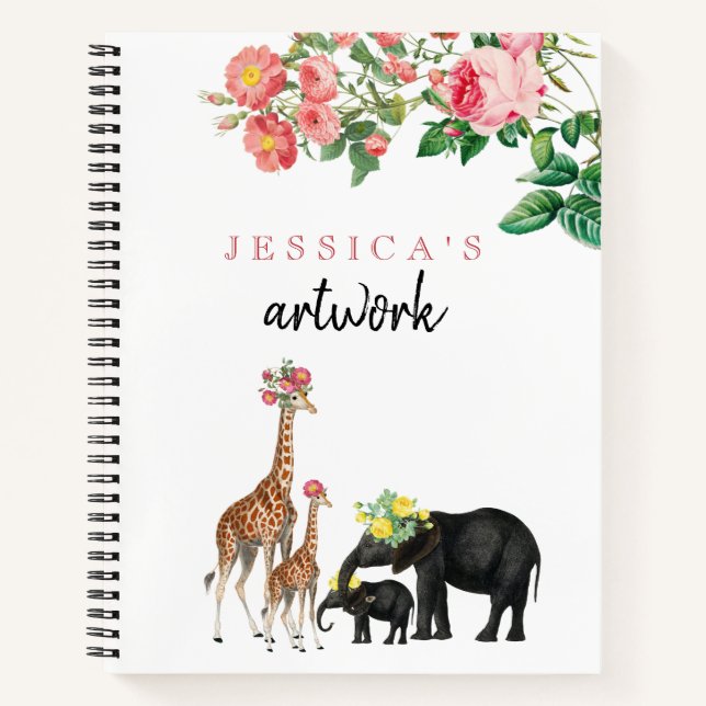 Carnet Mignon éléphant girafe bébé fille oeuvre d'art cah (Devant)
