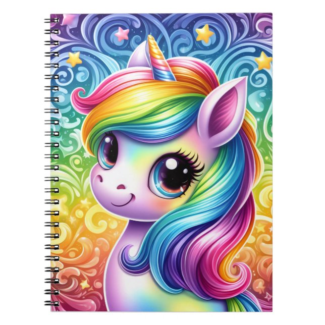 Carnet mignon et amusant licorne arc-en-ciel (Devant)
