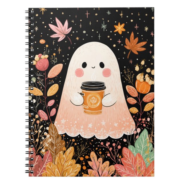Carnet Mignon Fantôme d'Automne avec Café à la Citrouille (Devant)