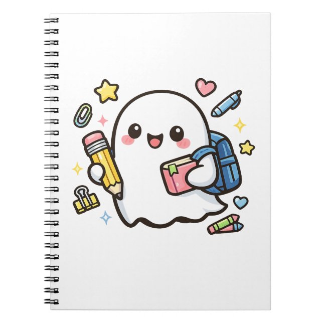 Carnet Mignon fantôme Kawaii de l'école avec cartable (Devant)