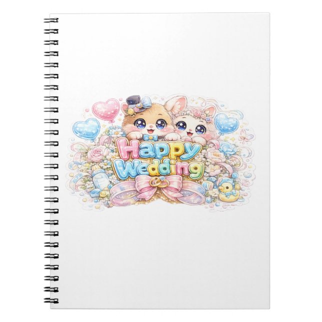 Carnet Mignon Kawaii Couple Animaux Mariage Heureux Paste (Devant)