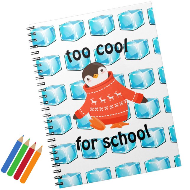 Carnet Mignon Manchot de Dessin Animé "Trop Cool Pour L'é (An adorable penguin notebook for kids who are "too cool for school"!)