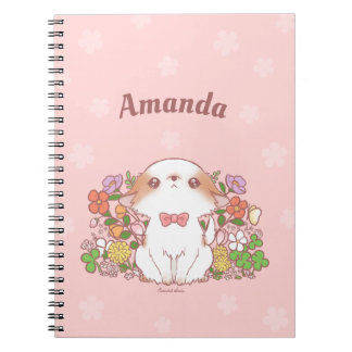 Carnet Mignon Mochi Pomchi Kawaii avec Fleurs Nom Personn