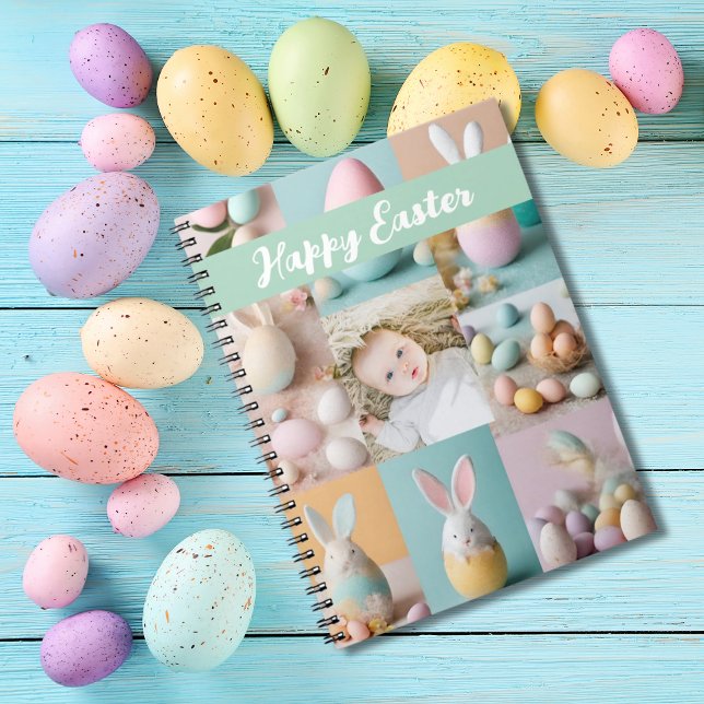 Carnet Mignon Moderne collage de Pâques Pastel scrapbook  (easter theme notebook with personalised photo for kids)