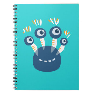 Carnet Mignon Monstre de Dessin Animé Bleu Avec Quatre Ye
