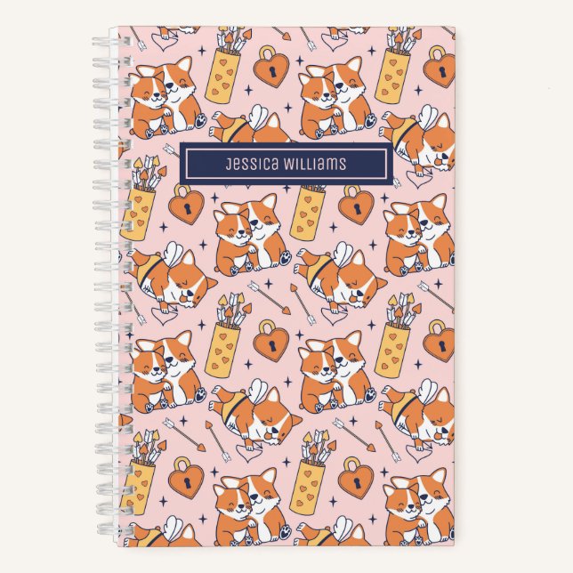 Carnet Mignon motif de chien Corgi Cupidon arc et flèche  (Recto)