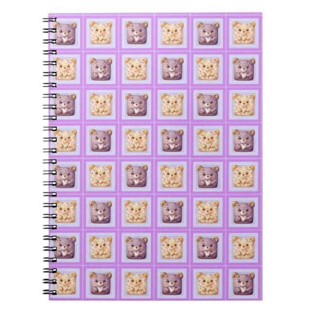 Carnet Mignon ours en cookie Patchwork Lavande Myrtille (Devant)