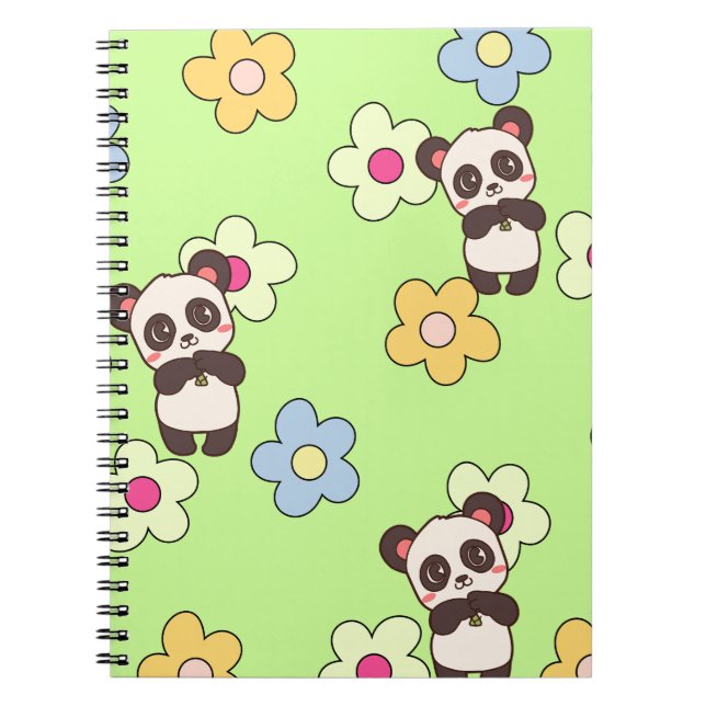 Carnet Mignon Panda & Fleur Motif Kawaii (Devant)