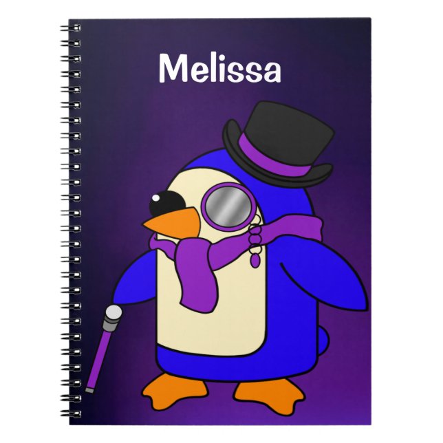 Carnet Mignon pingouin de dessin animé violet foncé (Devant)