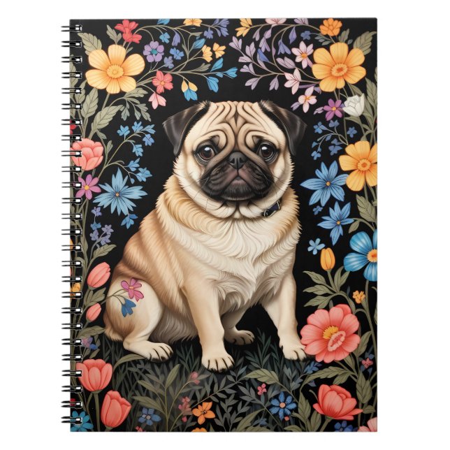 Carnet Mignon Pug Élégant Floral Coloré (Devant)