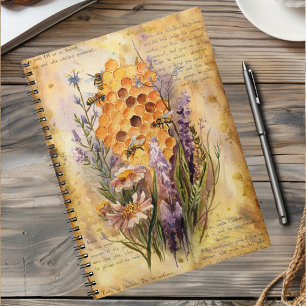 Carnet Mignonne aquarelle vintage abeille à miel nid d'ab