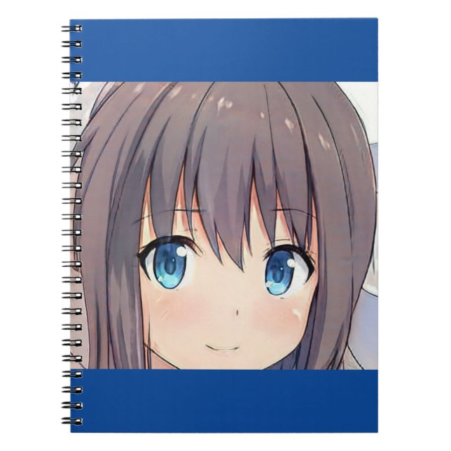 Carnet mignonne fille brun cheveux bleu yeux manga kitty (Devant)