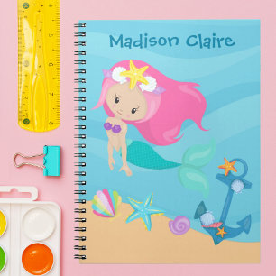 Carnet Mignonne fille de plage de Mermaid aux cheveux ros