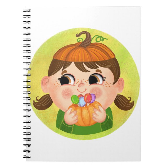 Carnet Mignonne fille en costume d'Halloween Citrouille (Devant)