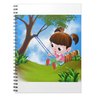 Carnet mignonne fille jouant sur la balançoire