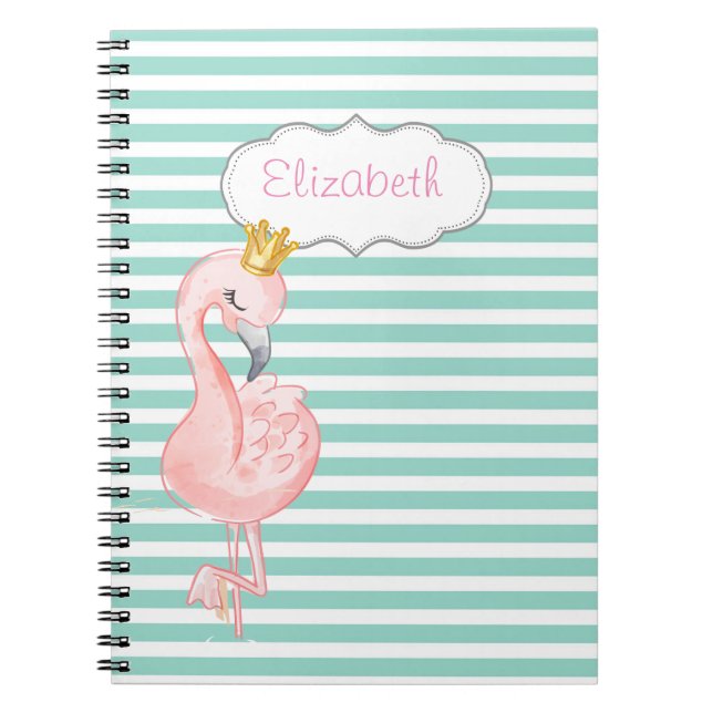 Carnet Mignonne Flamant rose Rose Couronne Mint Vert Blan (Devant)