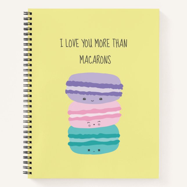 Carnet Mignonne Je t'aime plus que Macarons Kawaii Pastel (Devant)