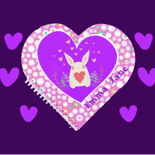 Carnet Mignonne lapin avec Coeurs et Fleurs Douces