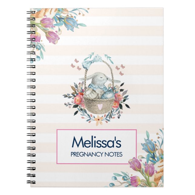 Carnet Mignonne lapin dans un panier avec des oeufs et de (Devant)