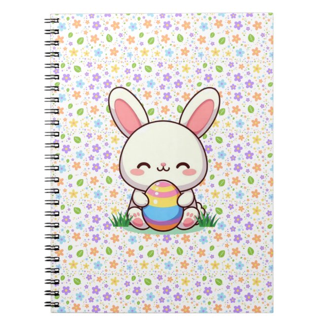 Carnet Mignonne lapin de printemps/Pâques avec oeuf (Devant)