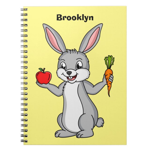 Carnet Mignonne lapin lapin avec caricature de légumes (Devant)