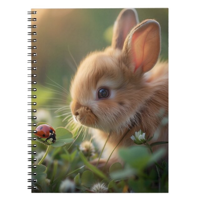 Carnet Mignonne lapin lapin et une coccinelle sur le cham (Devant)