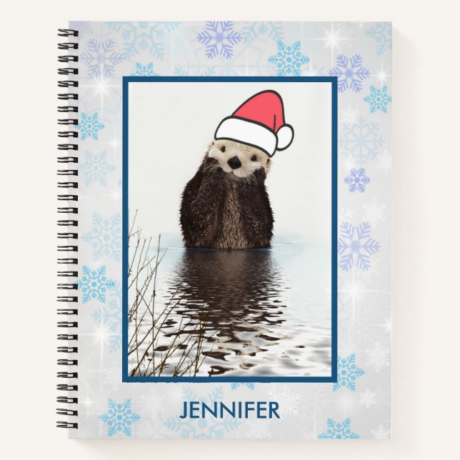 Carnet Mignonne Otter portant un chapeau de Père Noël (Devant)