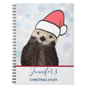 Carnet Mignonne Otter portant un chapeau de Père Noël