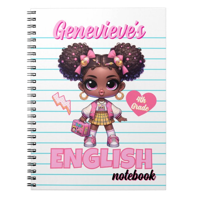 Carnet Mignonne Rose & Jaune Afro Puff Écolière Chic  Pas (Devant)