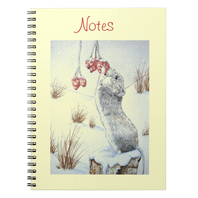 Carnet Mignonne souris et baies rouges scène de neige (Devant)