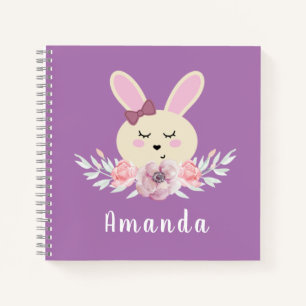 Carnet Mignonnes filles Bunny pourpre Nom personnalisé En