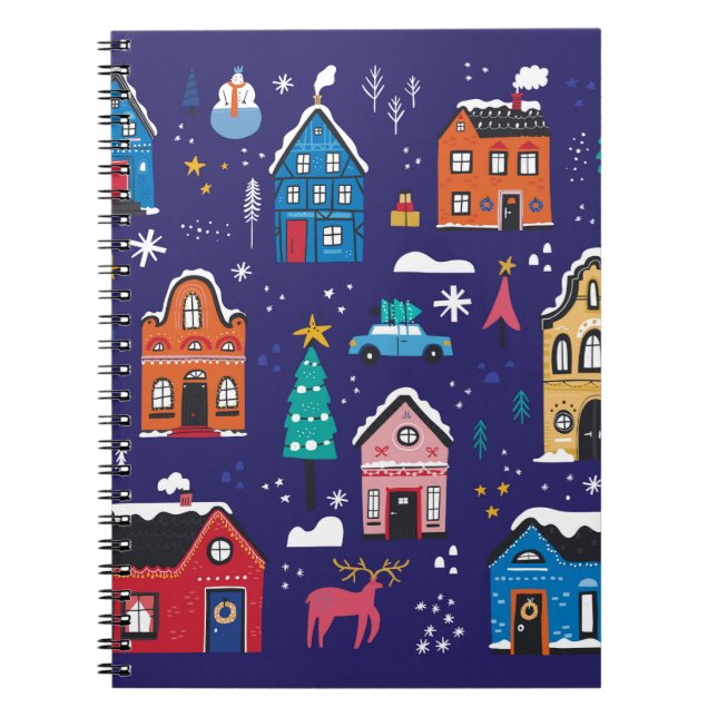 Carnet Mignonnes maisons de Noël plats illustrations vint (Devant)