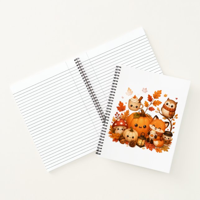 Carnet Mignons Animaux D'automne Kawaii Citrouille Hibou  (Intérieur)