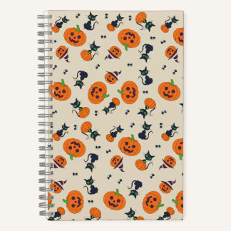Carnet Mignons citrouilles d'Halloween et motif de chats