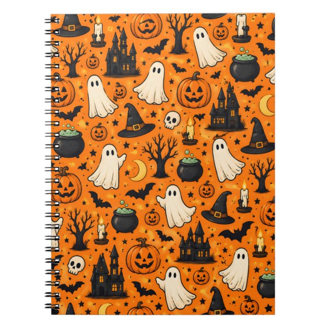 Carnet Mignons fantômes et citrouilles de Halloween rétro (Devant)