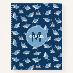 Carnet Mignons grands requins blancs océan monogramme enf
