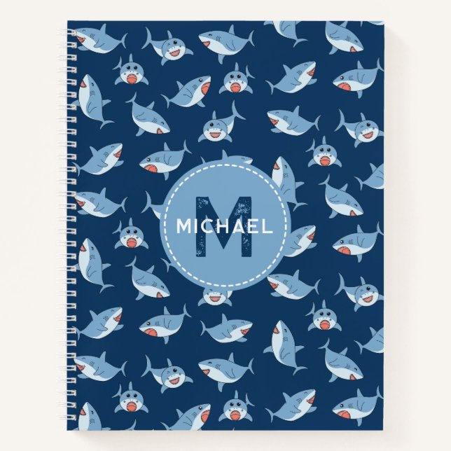 Carnet Mignons grands requins blancs océan monogramme enf (Devant)