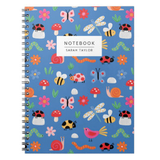 Carnet Mignons insectes et motif nature en bleu