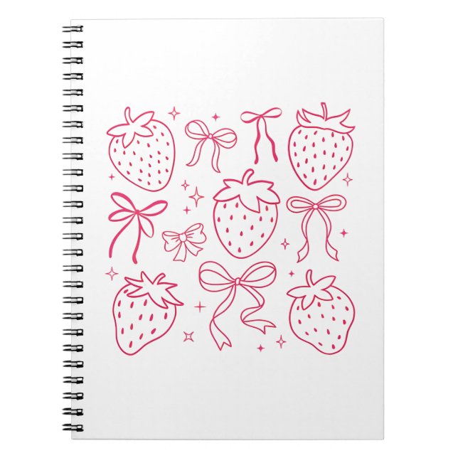 Carnet Mignons Nœuds Rose Fraise Kawaii Coquette (Devant)
