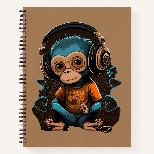 Carnet Mignons Singe Écouter Musique, Musique Singe Immer (Devant)