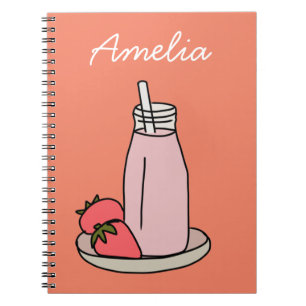 Carnet Milkshake de fraise rose rétro