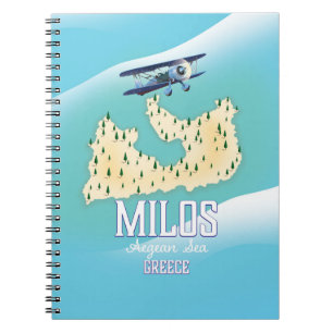 Carnet Milos, île grecque Carte affiche de voyage art.