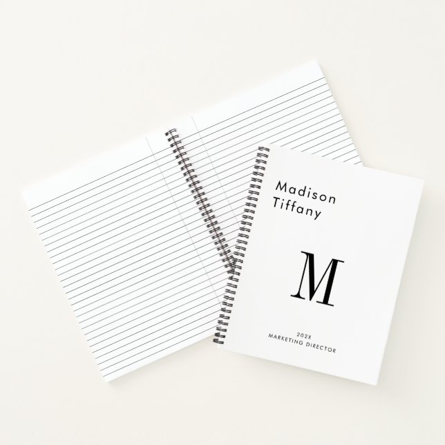 Carnet Minimal Monogram Black and White Custom Name Year (Intérieur)