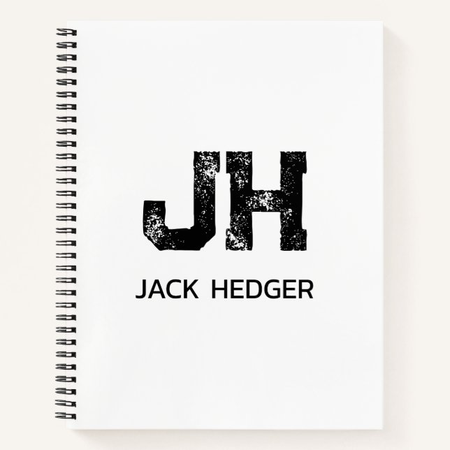 CARNET MINIMALIST BLACK TWO LETTER MONOGRAM NAME WHITE (Devant)