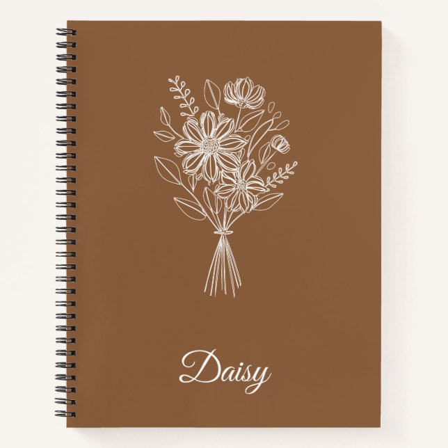 Carnet Minimalist Floral Notebook – Personalized Name  (Devant)