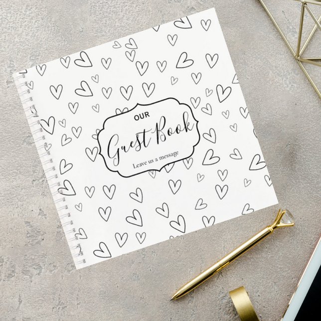 Carnet Minimalist Guest Book with Hand-Drawn Hearts (Créateur téléchargé)