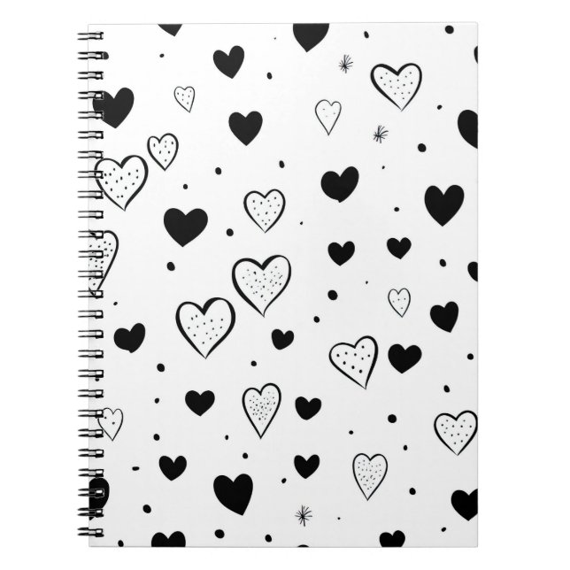 Carnet Minimalist Heart Notebook – Black and White Cute (Devant)