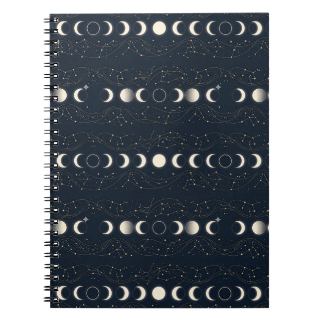 Carnet Minimalist Lunar Phases Pattern with Stars and Nig (Devant)