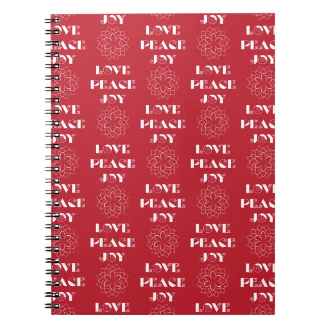 Carnet Minimalist Red and White Love, Peace, Joy (Devant)