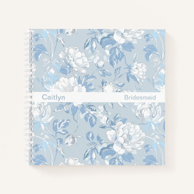 Carnet Minimalist Stripe Dusty Blue Floral Square (Devant)
